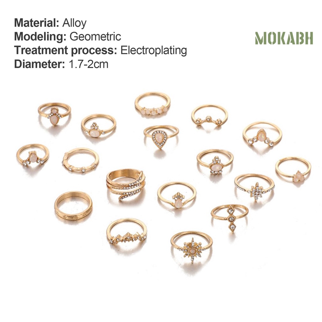 Bộ 17 Nhẫn Đính Đá Nhân Tạo Phong Cách Bohemian Thời Trang
