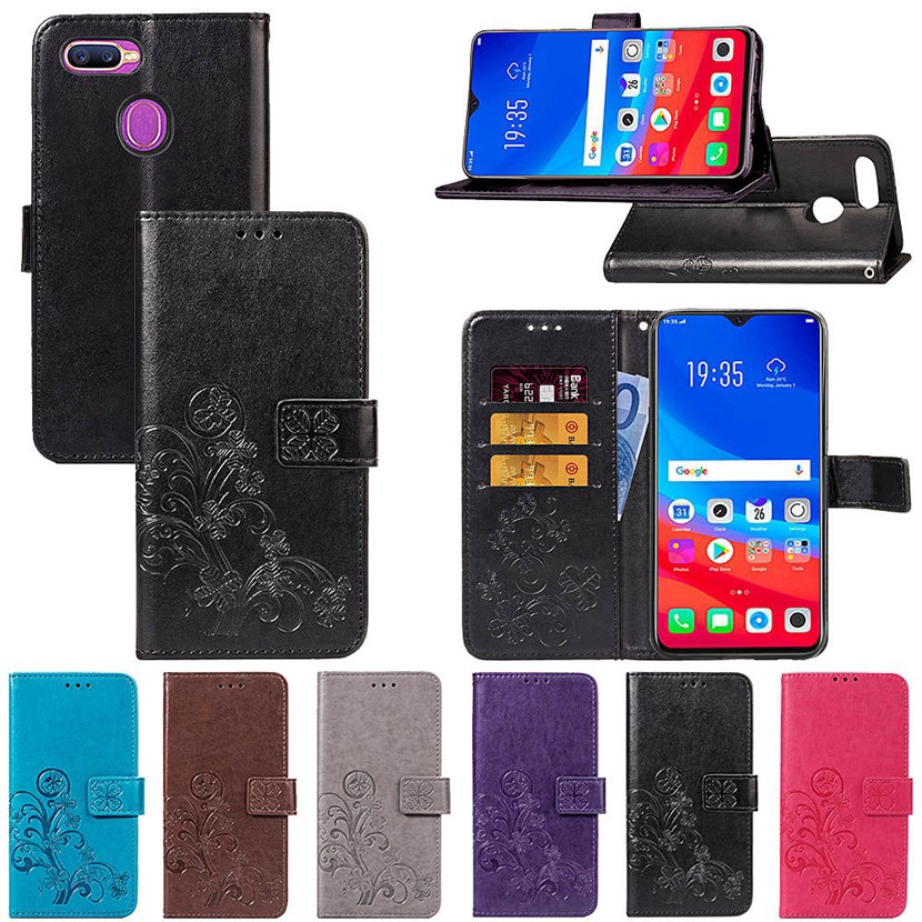 Bao da điện thoại nắp lật họa tiết hoa 3D dập nổi độc đáo cho OPPO A9 A5 2020 F11 F9 Pro