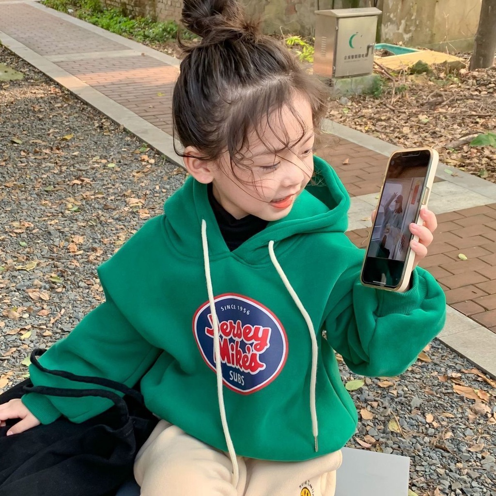 Áo khoác lông cừu dày có mũ trùm đầu mùa đông phong cách Hàn Quốc mới cho bé gái 2021