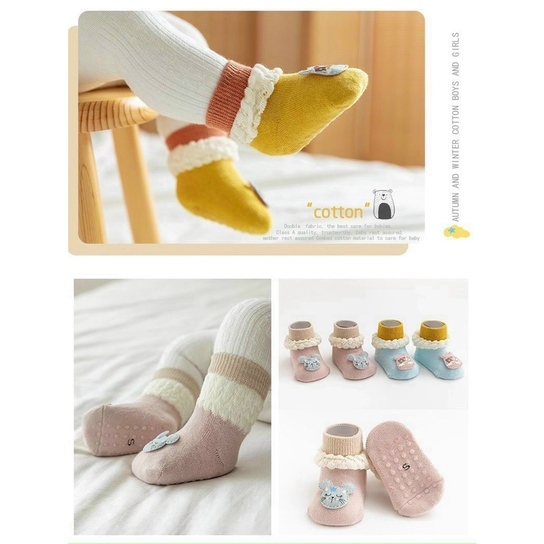[Set 6 Đôi Tất Vớ Cho Bé từ 0 - 18 Tháng] Chất cotton mềm mại, co giãn, đế chống trượt khi tập đi