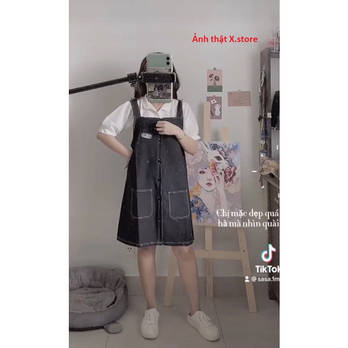 Váy Yếm Logo Chỉ Nổi Có Ảnh Thật Tự Chụp + Video + Đánh Giá - Yếm Hot Trend 2021 Chất Xịn Mềm Mịn Unisex X.Store