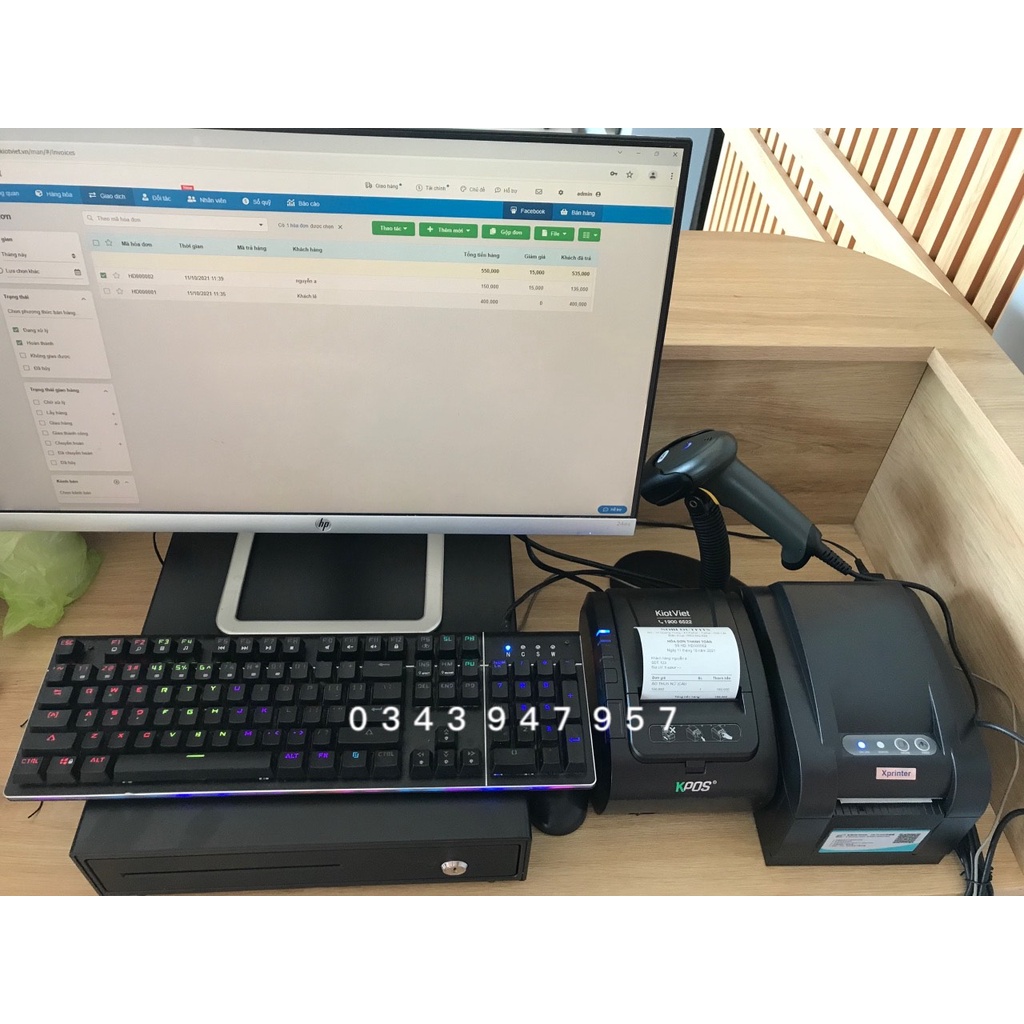 COMBO trọn bộ thiết bị bán hàng, tính tiền, thu ngân CHÍNH HÃNG Máy in mã vạch Xprinter, máy in hoá đơn - Máy quét Kpos