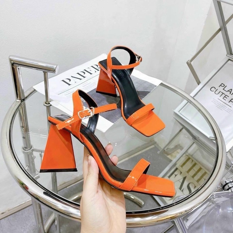 Giày guốc sandal nữ cao gót tam giác quai ngang mũi vuông thời trang mới nhiều màu rẻ bền đẹp đi chơi