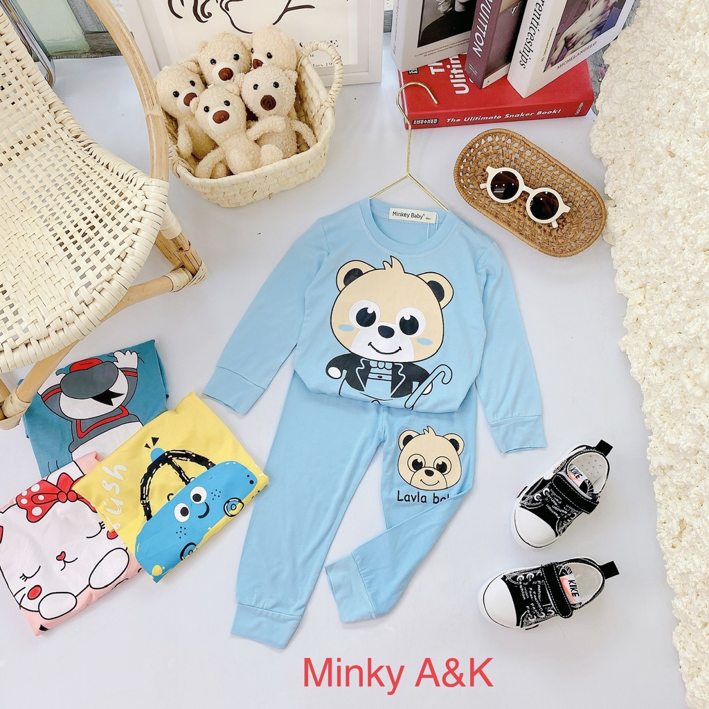 Bộ dài tay thun lạnh in hình động vật dễ thương cho bé trai , gái M.46