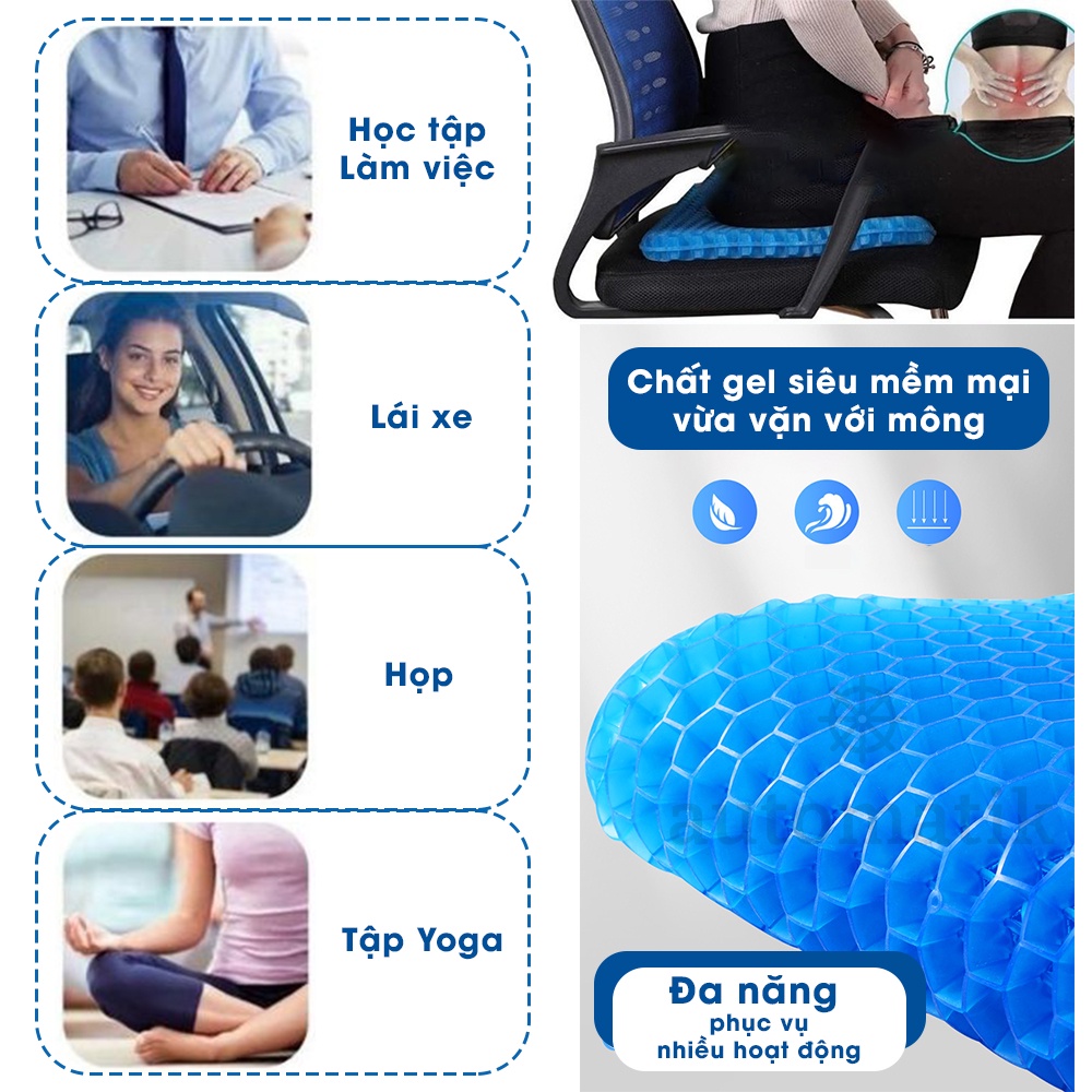 Đệm Ngồi Bệt 2 Lớp 3D Lót Ghế Văn Phòng, Nệm Ghế Ô Tô Thoáng Khí Gel TPE Tổ Ong - Automatik