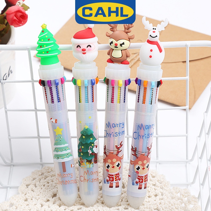 Bút Bi 10 Trong 1 10 Màu Ngòi 0.5mm in Hình Tuần Lộc Giáng Sinh Dễ Thương