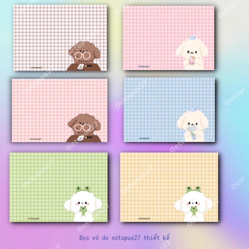 Set 6 Tờ Giấy Bao Tập Kẻ Caro Hình Gấu Dễ Thương