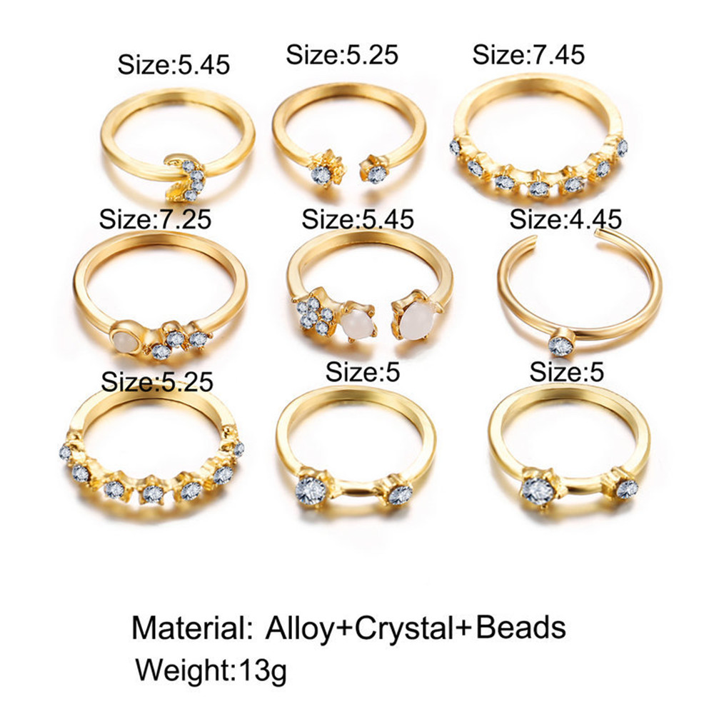 7PCS Vintage Crystal Moon Star Rings Women Finger Joint Ring Wedding Jewelry Gift Set