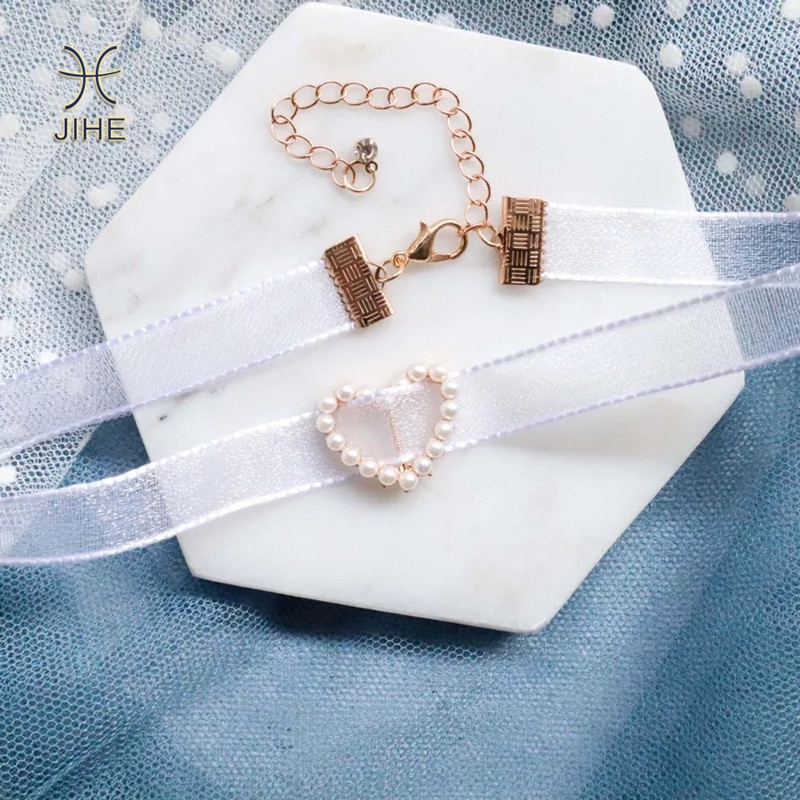 【JIHE】Vòng Cổ Choker Màu Trắng Phối Ren Phong Cách Nhật Hàn Thời Trang