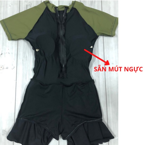 Đồ bơi nữ bikini đi biển kín đáo tay ngắn khóa kéo phối váy VATIXA BKN104