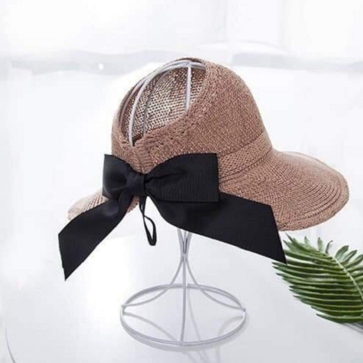 Mũ cói rộng cành hở chóp nơ sau siêu xinh