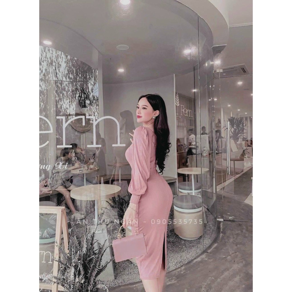 Đầm body cổ vuông tay phồng from dài | BigBuy360 - bigbuy360.vn