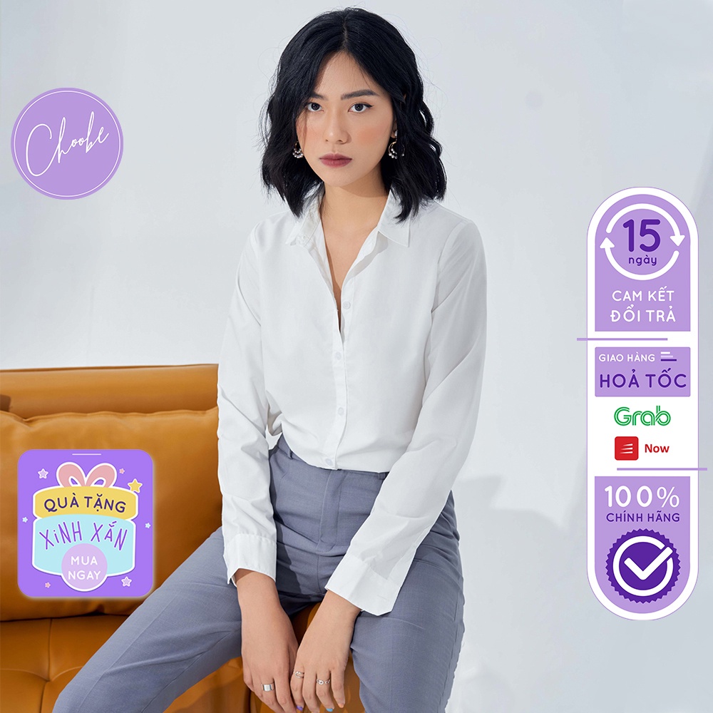 Áo sơ mi nữ Choobe dài tay form rộng kiểu sơmi màu trắng xanh đẹp thời trang công sở đi học A01 - HÀNG MỚI VỀ