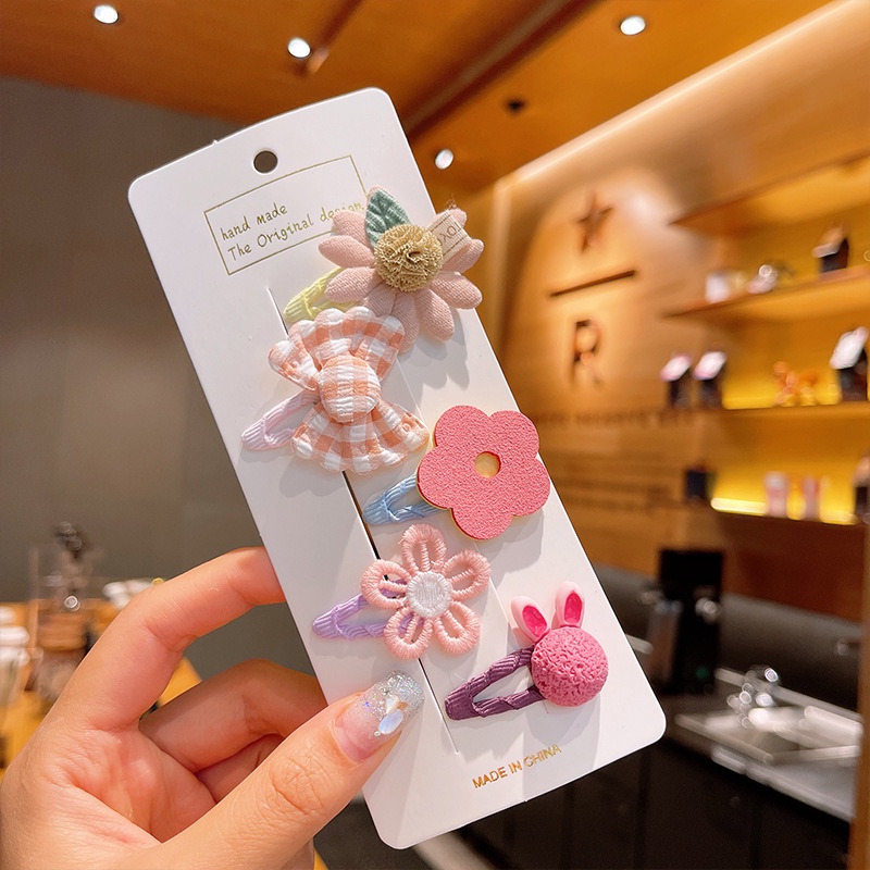 Set 5 Kẹp Tóc Hình Nơ / Bông Hoa Nhiều Màu Sắc Dễ Thương Cho Bé Gái