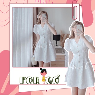 Đầm trắng dáng xòe đi tiệc du lịch chất gấm xốp sang trọng mềm êm FOR GƠ, video thật
