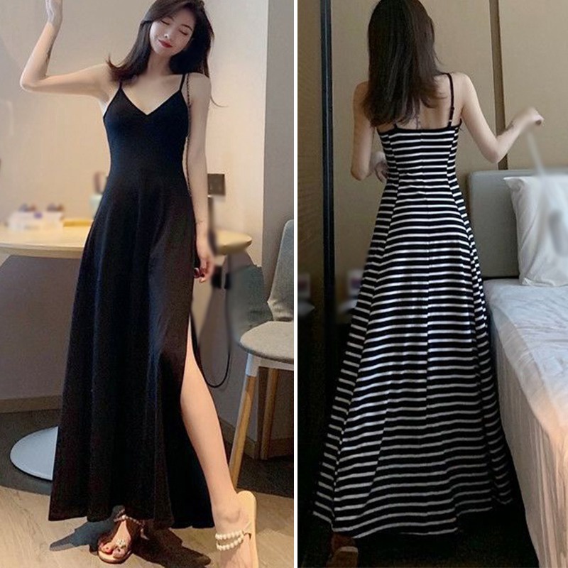Đầm hai dây cổ chữ v dáng ôm phong cách hàn quốc quyến rũ