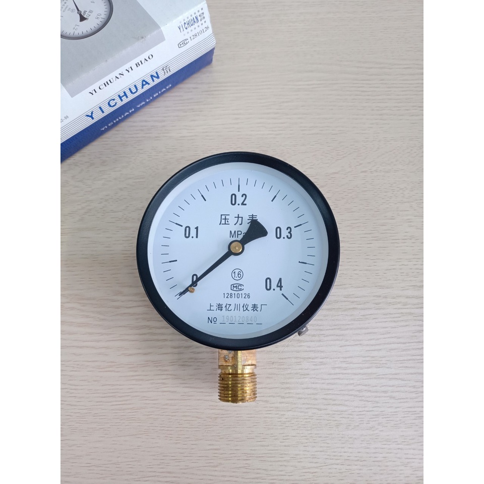 Đồng hồ áp suất Y-100 0-0.4MPa, Đường kính mặt 100mm