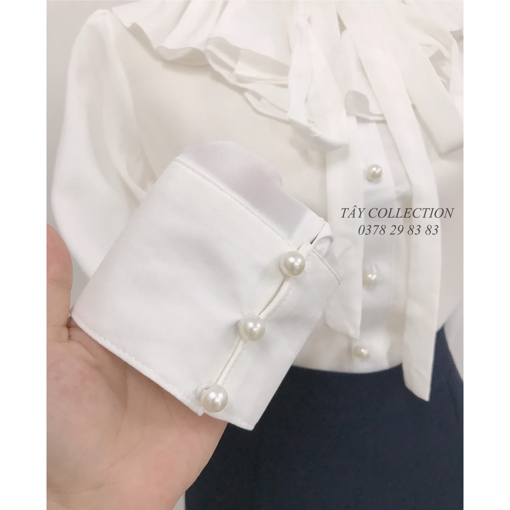 Áo sơ mi cổ phối bèo cột nơ TÂY COLLECTION thanh lịch, trẻ trung, hottrend 2022