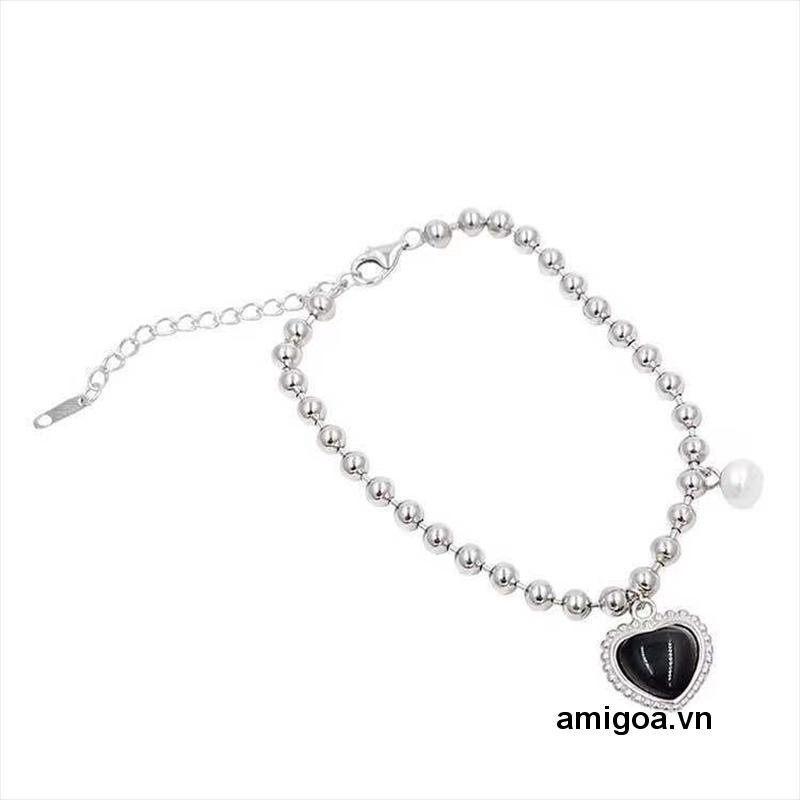 ✨✨Vòng tay chuỗi hạt phối mặt hình trái tim màu đen phong cách cổ điển hợp thời trang cho nữ