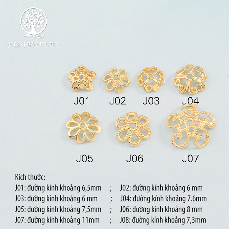 Combo 10 charm bạc mạ vàng chụp hạt, bọc hạt họa tiết hoa - NQ Jewelry