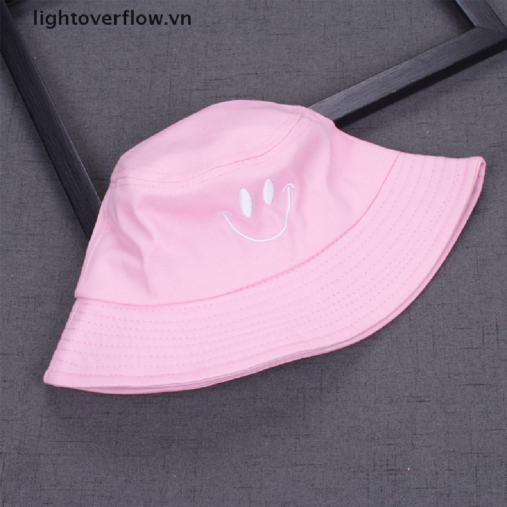 Nón Bucket Chống Nắng Thêu Hình Mặt Cười Cho Nữ