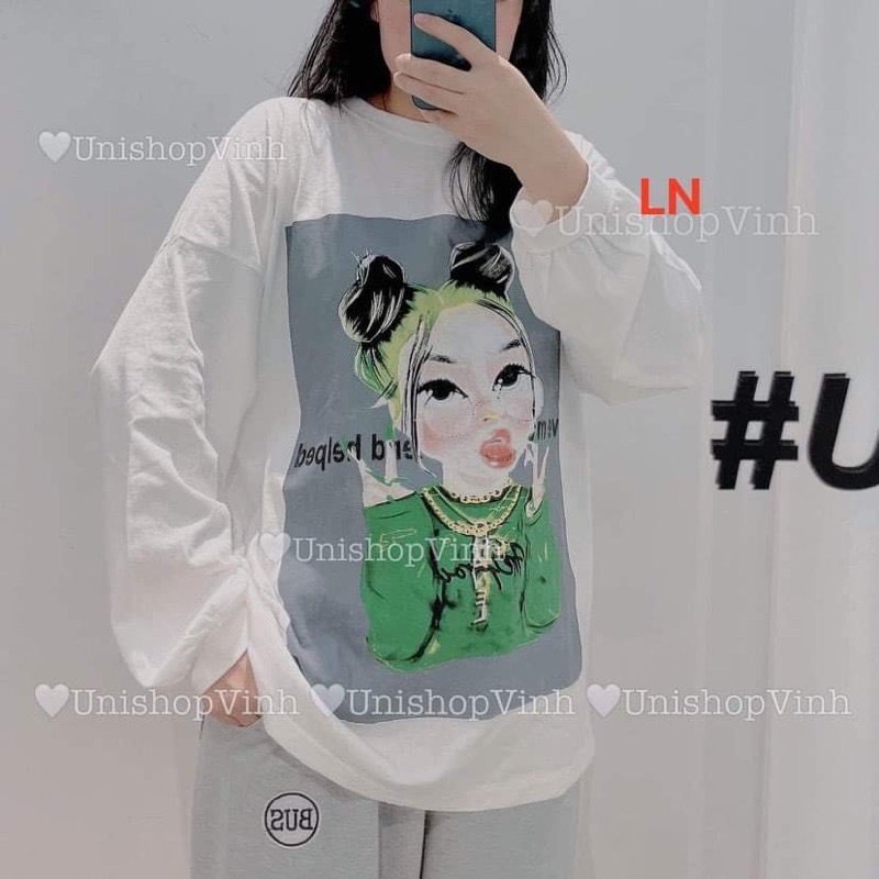 Áo tay xuông cô gái búi tóc áo xanh TH6