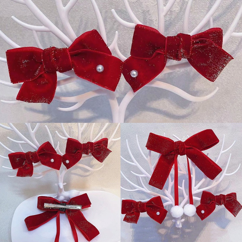 Kẹp Tóc Nơ Nhung Đỏ Mừng Năm Mới Cho Nữ