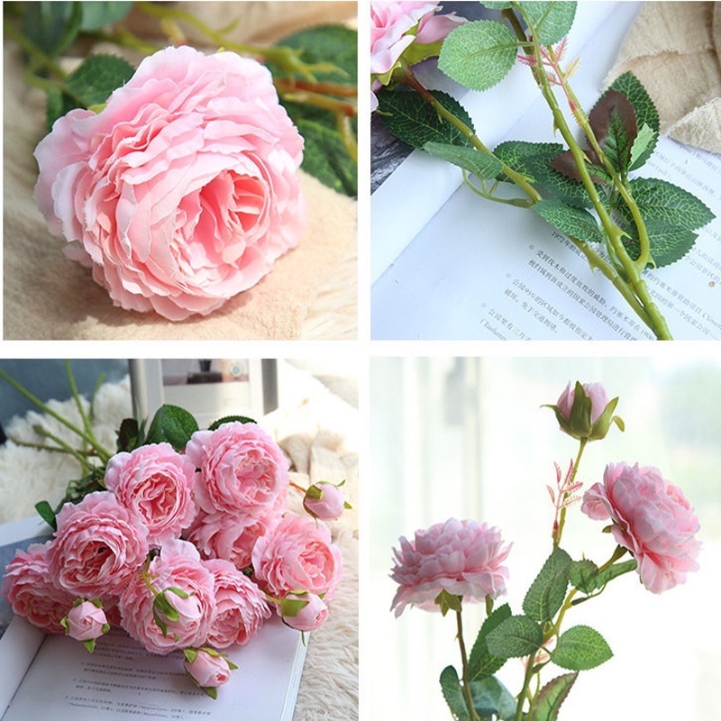 Bó Hoa Hồng Giả 4 Bông Bằng Lụa Trang Trí Nhà Cửa