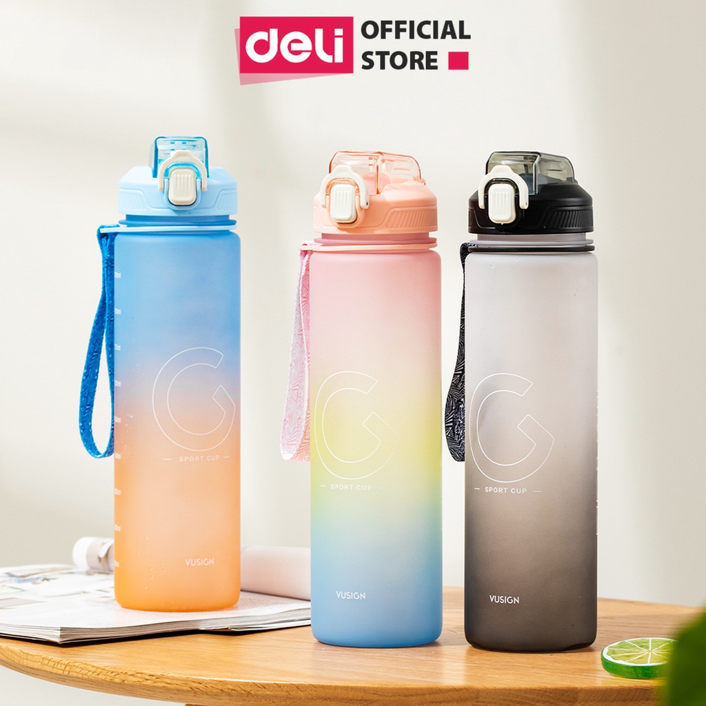 Bình nước 1 lít Deli - Bản thiết kế mới, không mùi nhựa, có giấy kiểm định chất lượng an toàn với sức khoẻ người dùng