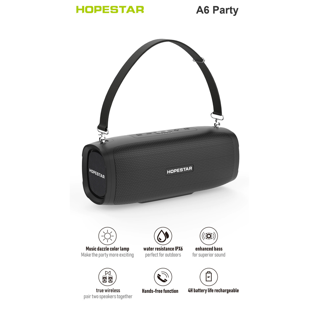 Loa bluetooth cao cấp Hopestar A6 Party CS 30W, pin 6000mah, Bass cực khủng IPX6, Kết nối 2 loa, Đèn led(Màu ngẫu nhiên)