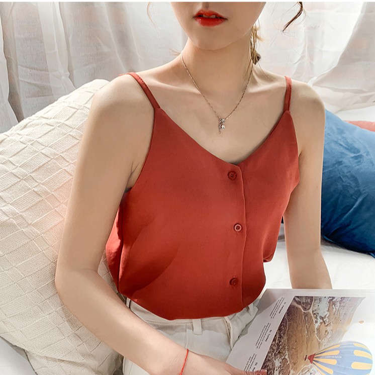 ÁO HAI DÂY NỮ PHỐI NÚT (CHẤT BAO XỊN) QUẢNG CHÂU