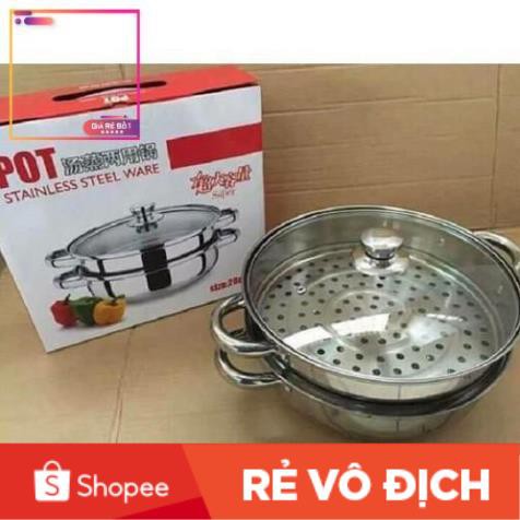 [Giảm 50%]  Bộ xửng hấp inox 28cm - nồi hấp đa năng 2 tầng cao cấp nắp kính