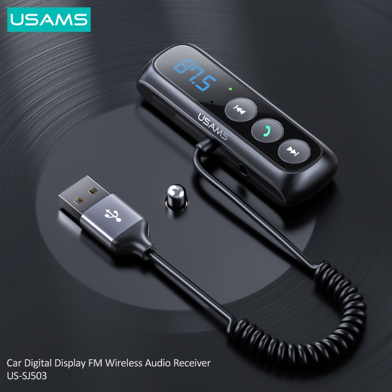 USAMS SJ503 Bộ Thu Âm Thanh Kết Nối Bluetooth 5.0 Thiết Bị Thu Phát Tín Hiệu FM Không Dây Có Màn Hình Hiển Car Receiver