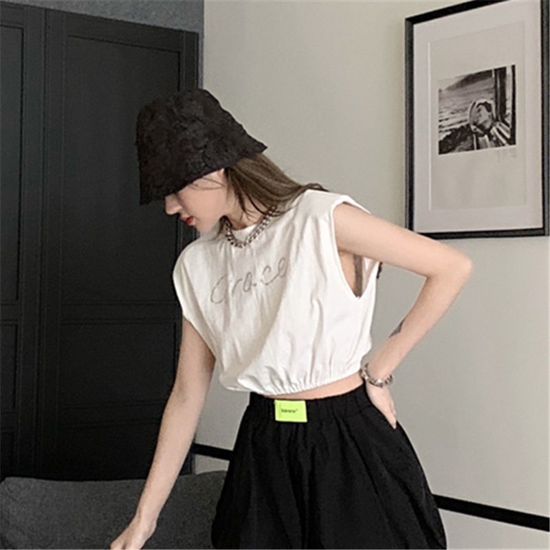 Áo Sát Nách Màu Đen Dáng Rộng Hở Eo Thời Trang Mùa Hè Dành Cho Nữ