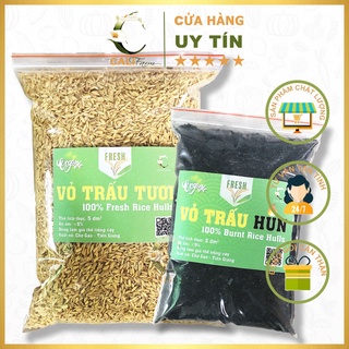 Combo Vỏ Trấu Tươi và Vỏ Trấu Hun Cali Farm giá thể trộn đất để ươm trồng cây