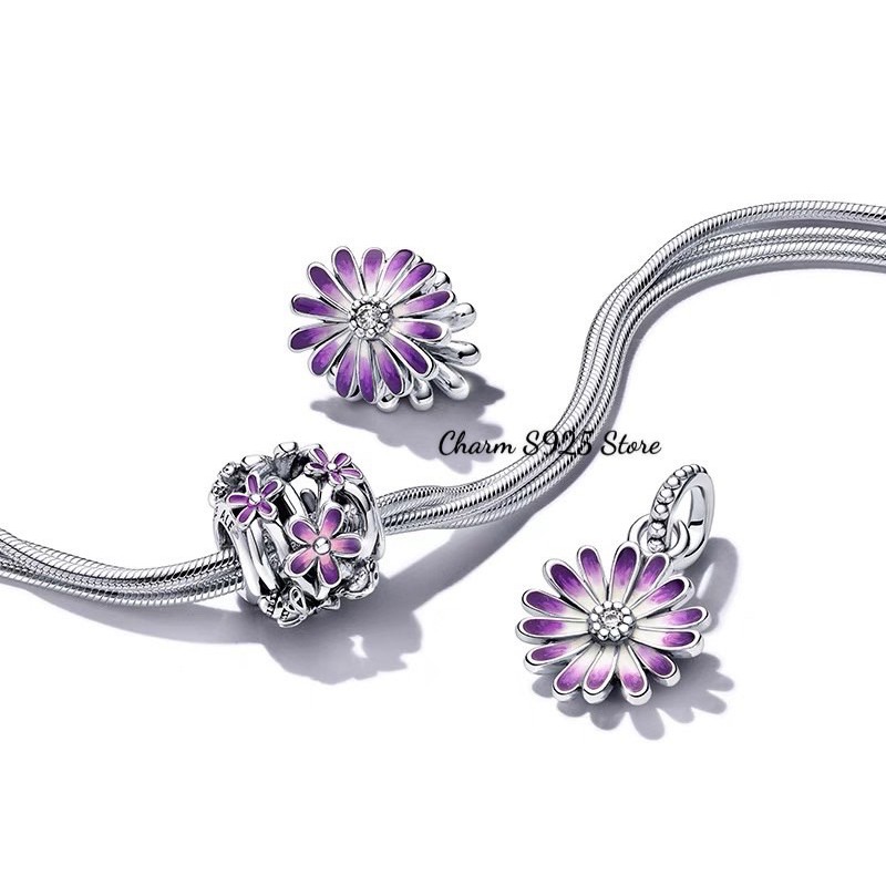 charm pan treo hoa cúc tím bạc s925 mẫu mới nhất