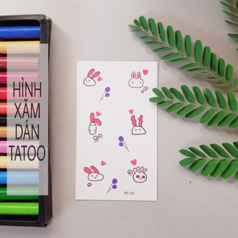 Hình xăm nhí bé thỏ kt23. Xăm dán tatoo mini tạm thời, size &lt;10x6cm