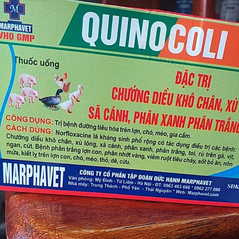 Diều đầy hơi phân xanh trắng toi rù quinocoli cho thú y lợn gà vịt chim chó mèo gà đá, pet