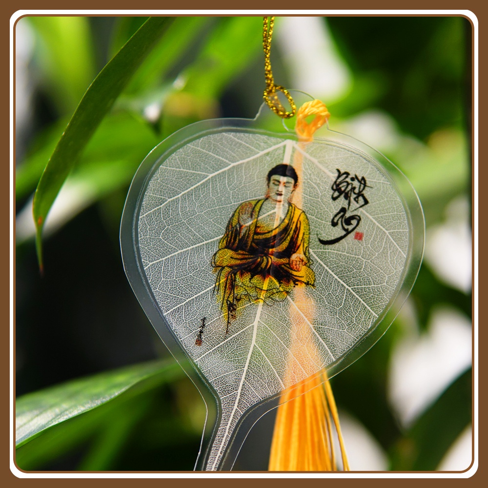 Lá bồ đề hình phật treo trang trí nhà cửa, đặt ốp điện thoại, in màu, ép plastic cao cấp - Mani Decor