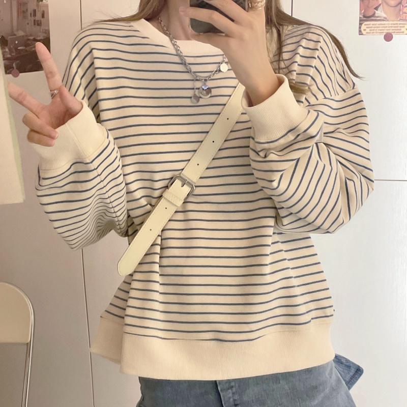 Áo Sweater Tay Dài Cổ Tròn Dáng Rộng Kẻ Sọc Thời Trang Hàn Quốc Cho Nữ | BigBuy360 - bigbuy360.vn