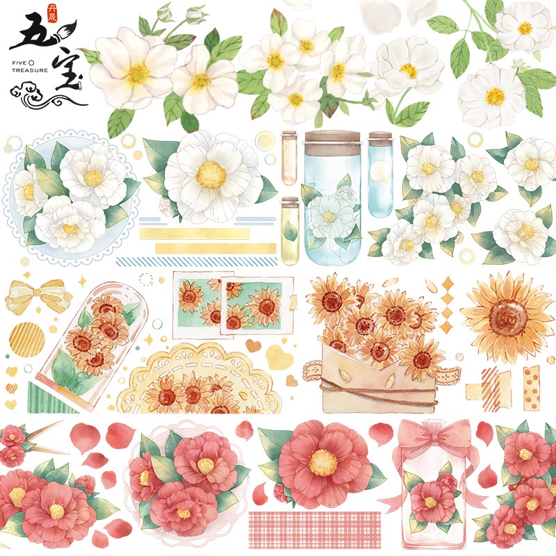 Băng Keo Washi 200cm Họa Tiết Hoa/Trái Cây Dễ Thương Dùng Trang Trí Sổ Tay DIY