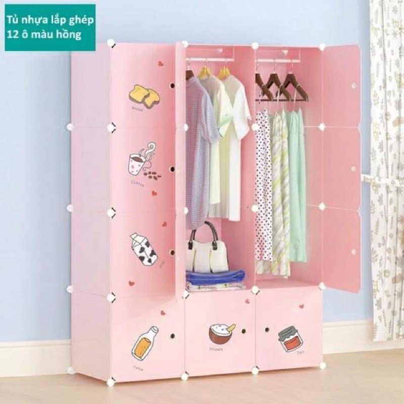 TỦ ĐA NĂNG- TỦ NHỰA QUẦN ÁO LẮP GHÉP 12 Ô. Tặng kèm 2 treo đồ