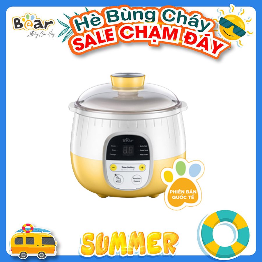 Nồi 0.8l Bear: nấu cháo, chưng yến, hấp thực phẩm đa năng (vàng, nâu, hồng) - Bảo hành 18 tháng chính hãng
