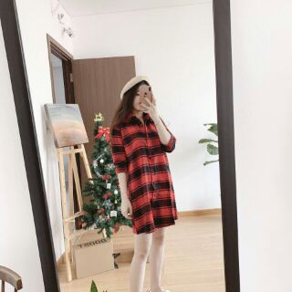 Đầm sơ mi caro đỏ