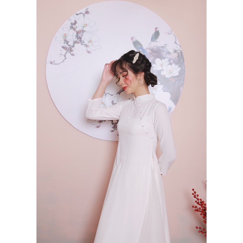 ÁO DÀI TẾT - PURITY AODAI - ÁO DÀI CÁCH TÂN TRẮNG TAY DÀI CỔ TRỤ