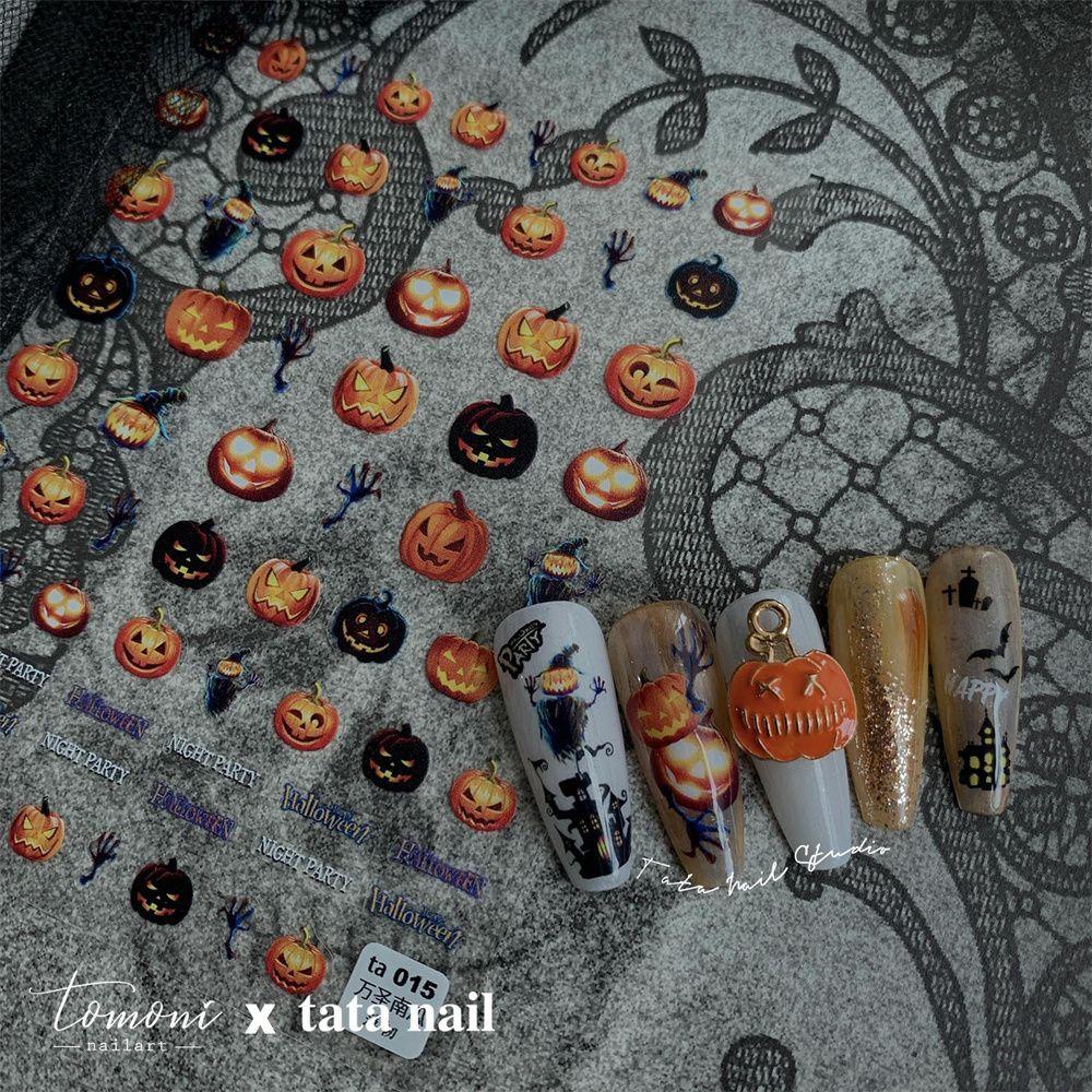 Miếng Dán Trang Trí Móng Tay Tự Dính Họa Tiết Bí Ngô Halloween Nhiều Màu Dễ Thương