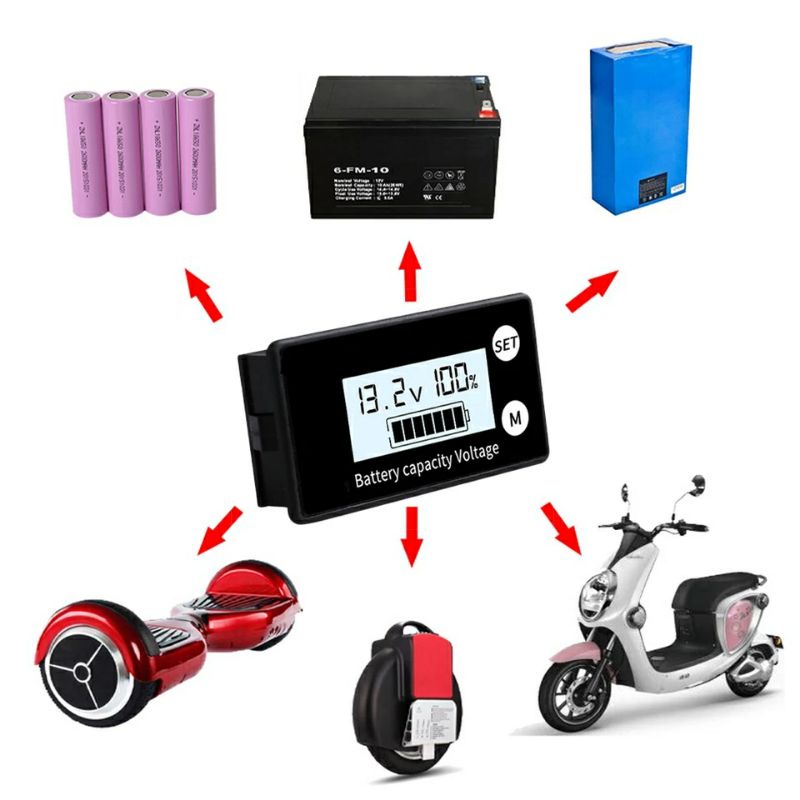 Đồng hồ đo dung lượng pin lithium, pin sắt, ắc quy điện áp hoạt động 8V-100V, hiển thị 3 thông số