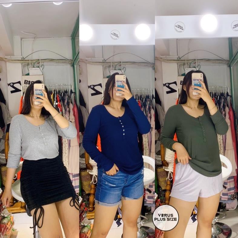 PLUSSIZE Áo thun gân henley ana bigsize tay dài BIGSIZE