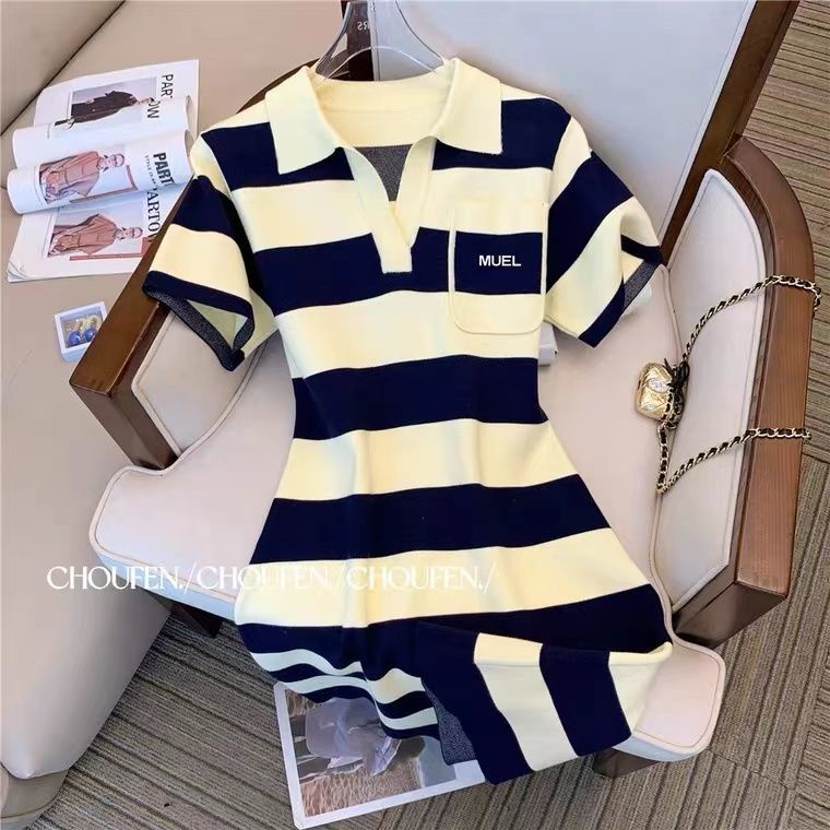 Polo dress 2022 new female summer French small casual temperament foreign style slim fitting knitted skirt