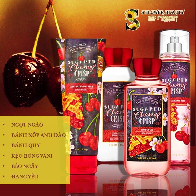 Sugared Cherry Crisp  | Bộ Sản Phẩm Gel Tắm - Dưỡng Thể - Xịt Thơm Toàn Thân Bath &amp; Body Works